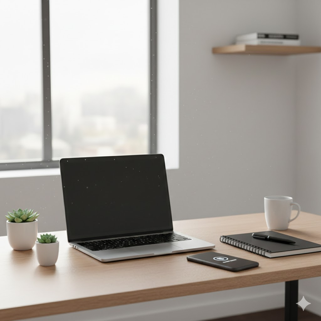 Organized workspace promoting focused work, productivity, and time management